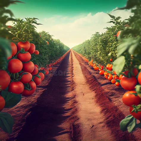 Rows of Red Ripe Tomatoes on an Agricultural Farm Stock Illustration ...