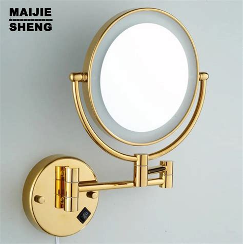 LED gold brass cosmetic mirror wall mounted bathroom beauty mirror ...