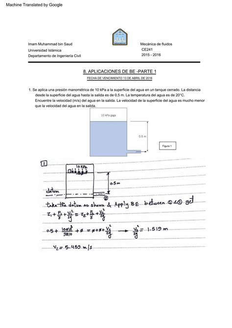 Solution Examen Final Con Soluci N De Mec Nica De Fluidos Ingenier A