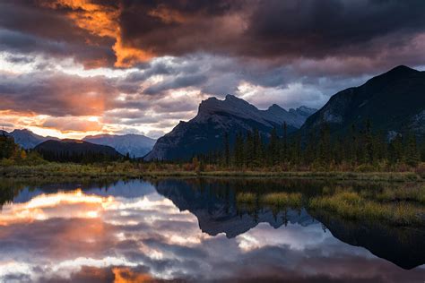 Sunrise At Vermillion Lakes With Mount License Image