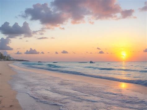 Premium Ai Image Sunrise Over Beach In Cancun