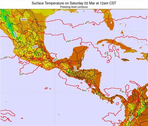 Costa Rica Surface Temperature on Saturday 14 Dec at 12am CST