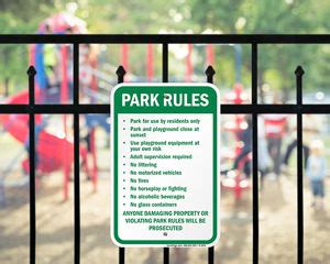 Park Rules Signs | Park Signs