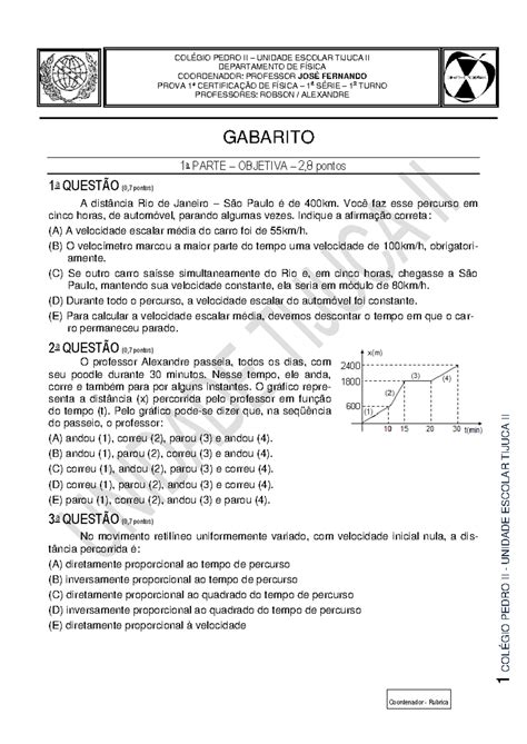 1 Certificacao 1 Turno Gabarito 1 Serie 2011 1 ColÉgio Pedro Ii Unidade Escolar