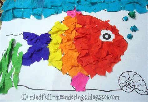 Rainbow Fish Crepe Paper Collage Art - Artsy Craftsy Mom