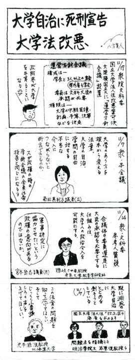 【時事マンガ】大学自治に死刑宣告 大学法改悪＝画・八方美人 Daily Jcj