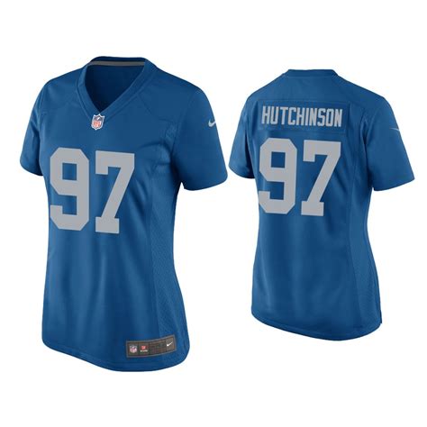 Women Aidan Hutchinson Detroit Lions Blue Throwback Game Jersey ...