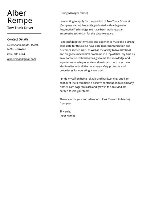 Tow Truck Driver Cover Letter Examples Template Tips