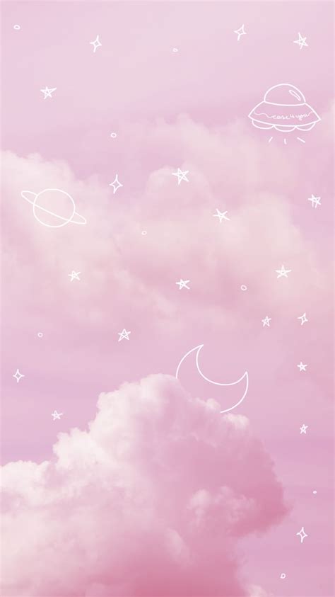 Aesthetic Wallpaper Moon And Stars Pink - pic-leg