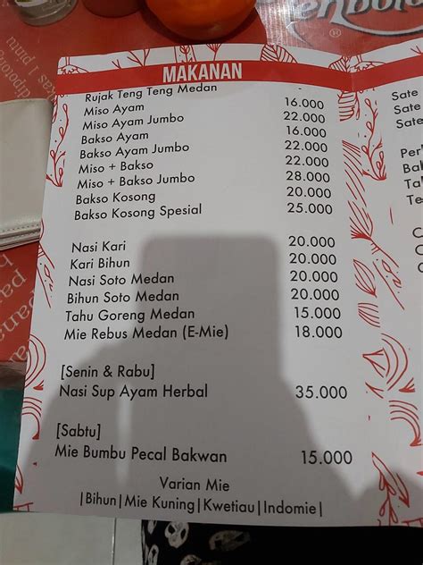 Carta Del Restaurante Miso Jondul Pekanbaru