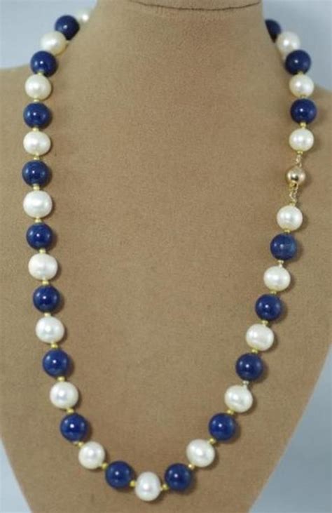 Lapis And Pearl Necklace With Gold Clasp 50cm Necklace Chain