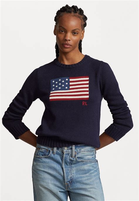 Polo Ralph Lauren Flag Cotton Crewneck Sweater Trui Navy