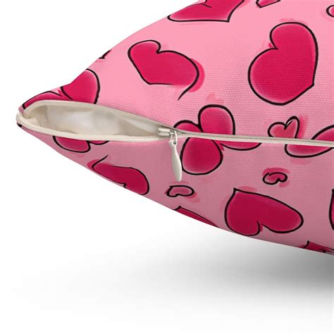 Hot Pink Square Pillow With Hearts Valentine S Design Spun Polyester