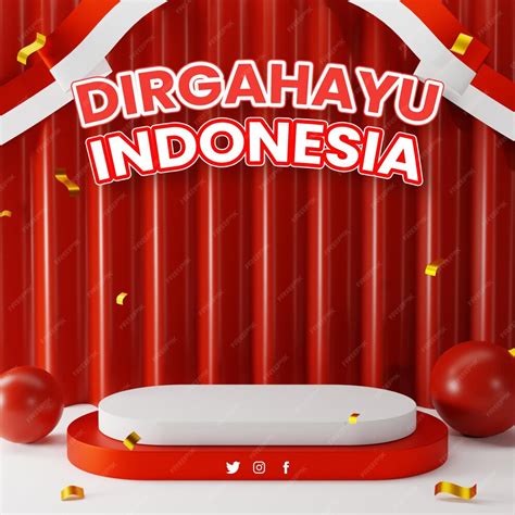 premium psd  red white podium display indonesia independence