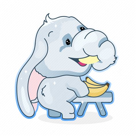 Kawaii Elephant Happy Eat Bananas Illustration Download On Iconfinder