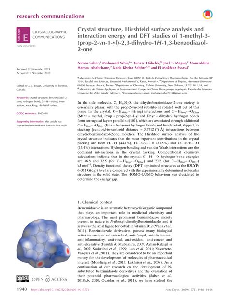 Pdf Crystal Structure Hirshfeld Surface Analysis And Interaction