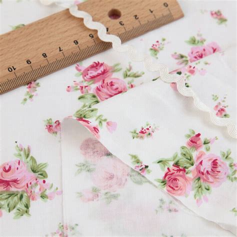 100 Cotton Shabby Chic Floral Flower Rose Pink Check Fabric By The