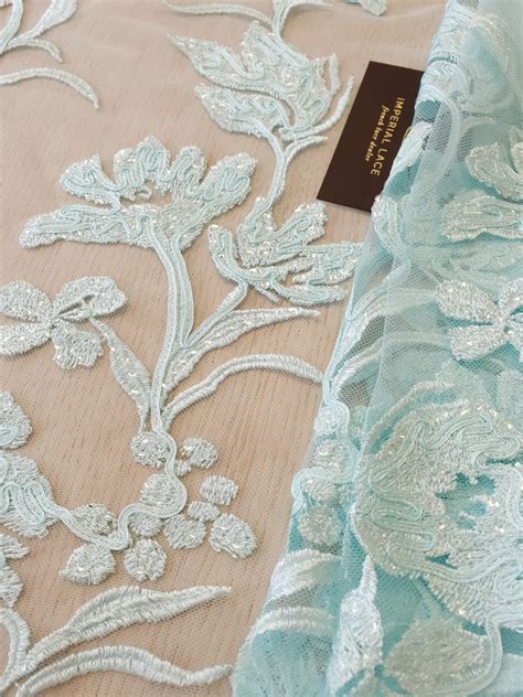 Blue Floral Pattern Sequin Embroidery On Tulle Fabric 3d Lace