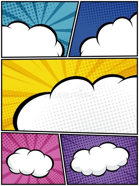 Colorful Comic Book Pop Art Cartoon Layout Template Halftone Dotted