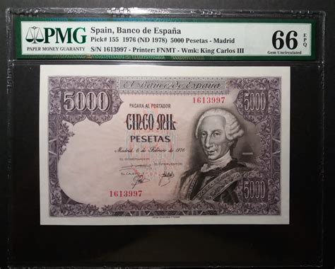 SPAIN 5000 PESETAS 1976 BANCO DE ESPA PMG 66 EPQ MA Shops