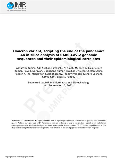 Pdf Omicron Variant Scripting The End Of The Pandemic An In Silico