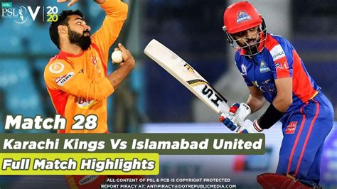 Islamabad United Vs Karachi Kings Full Match Highlights Match 28