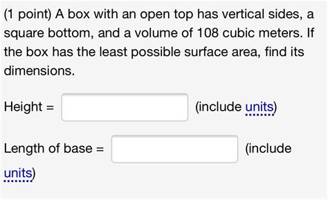 Solved 1 Point A Box With An Open Top Has Vertical Sides