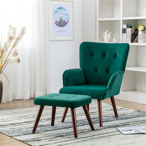 Buy Velvet Accent Chair With Ottoman Modern Upholstered Lounge Chair