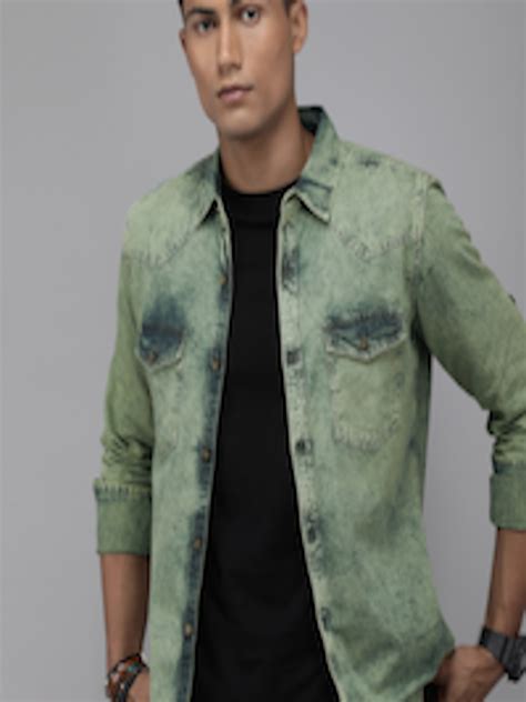 Buy The Roadster Lifestyle Co Men Green Regular Fit Faded Opaque Pure