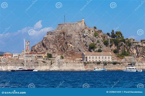 Kerkyra. Greece. View of the Coastline and Ships on a Sunny Day. Stock ...