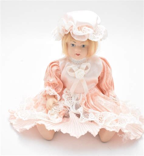 Vintage Porcelain Doll Blonde Hair Blue Eyes And Pink Silk Etsy