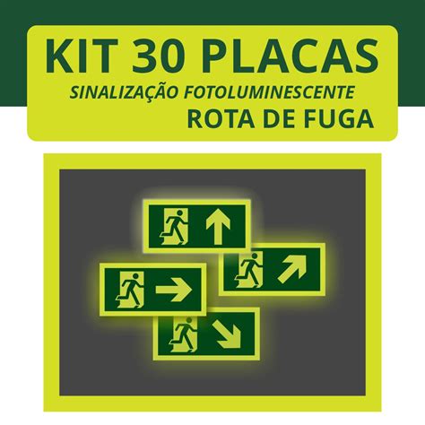 Kit 30 Placas Fotoluminescente Rota De Fuga Total Placas