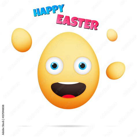 Happy Easter Emoticon For Easter Egg Emoji In Cartoon Style Stock