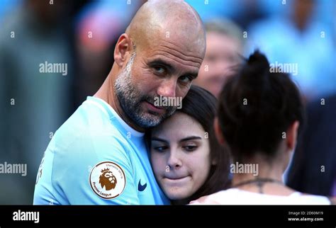 Manchester City Manager Pep Guardiola Left With His Daughter Stock