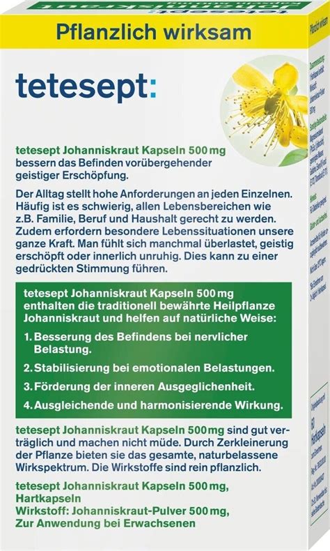 Tetesept Johanniskraut 500 Mg Für Wohlbefinden Bei Stress Und Belastung