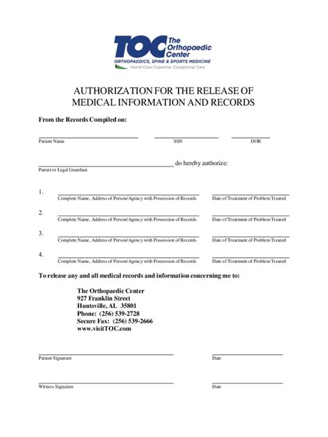 authorization   release  records  toc fill  sign