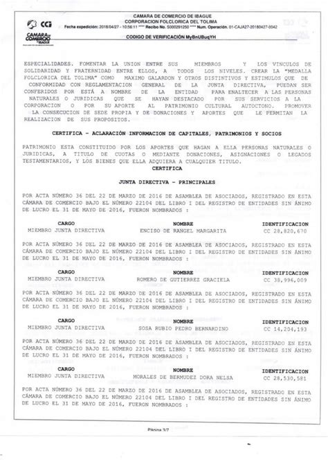 Certificado de representantes de corporación del Tolima PDF