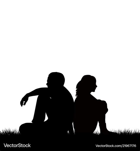 Silhouettes Of Sad Couple Sitting Back To Back Vector Image