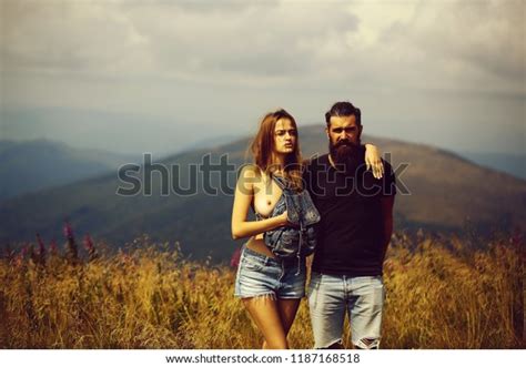 Romantic Couple Pretty Naked Girl Bare Stock Photo