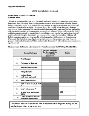 Fillable Online M WBE Goal Calculation Worksheet New York State