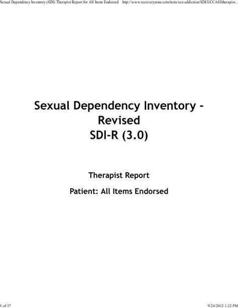 Sexual Dependency Inventory Sdi Therapist Report For All Iitap