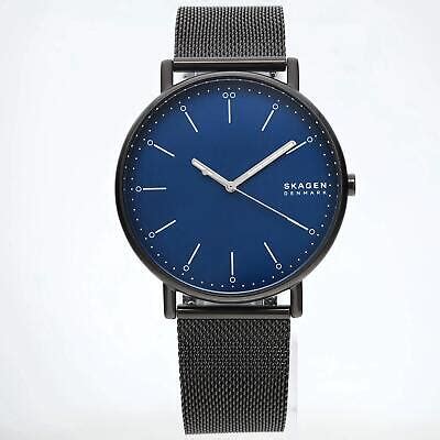 Skagen Signatur Black Steel Mesh Blue Dial Mens Watch Mm Skw Ebay