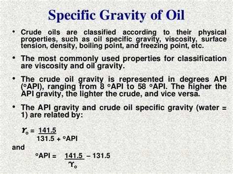 Crude Oil Specific Gravity Of Crude Oil