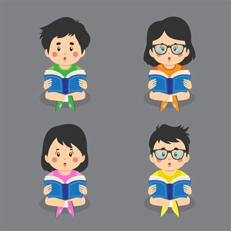 Reading Book Characters Set 1222840 Vector Art at Vecteezy