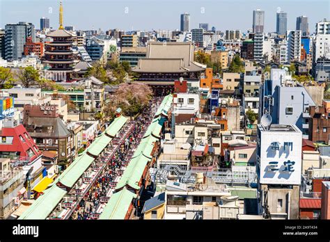 Tokyo Asakusa Shrine And Sensoji Temple And Pagoda At The End Of The