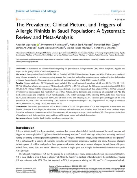 Pdf The Prevalence Clinical Picture And Triggers Of Allergic