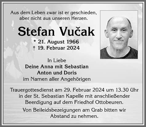 Traueranzeigen Von Stefan Vucak Augsburger Allgemeine Zeitung