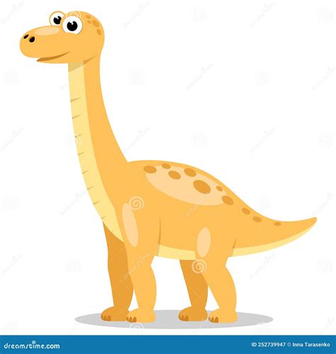 Dinosaur With A Long Neck Stands And Smiles On A White Background