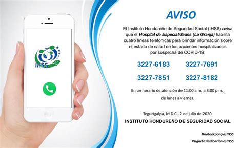 aviso telefonos la Granja Instituto Hondureño de Seguridad Social