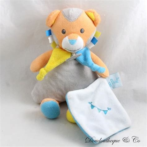 Doudou Mouchoir Lion Baby Nat Les Copains Orange Gris Bleu Bn